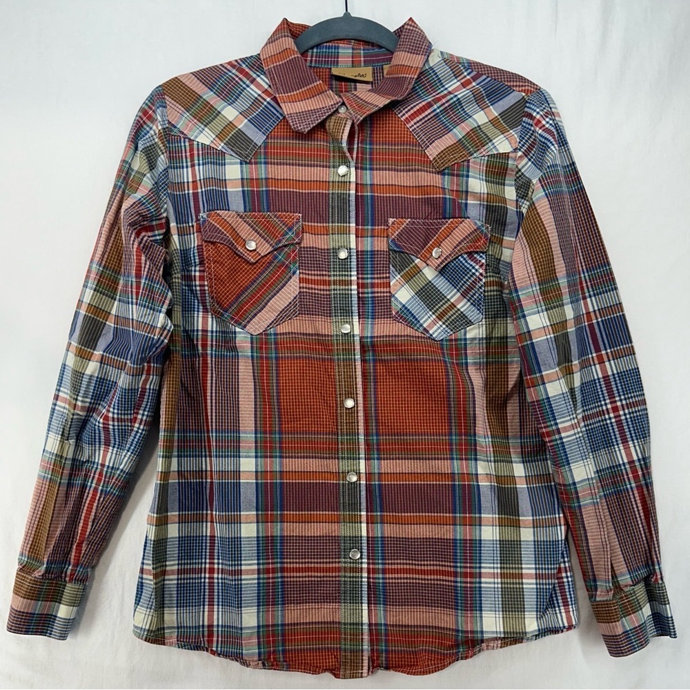 Wrangler Western Plaid Shirt Double Pockets Pearl Snap Closure Womens Size‎ M